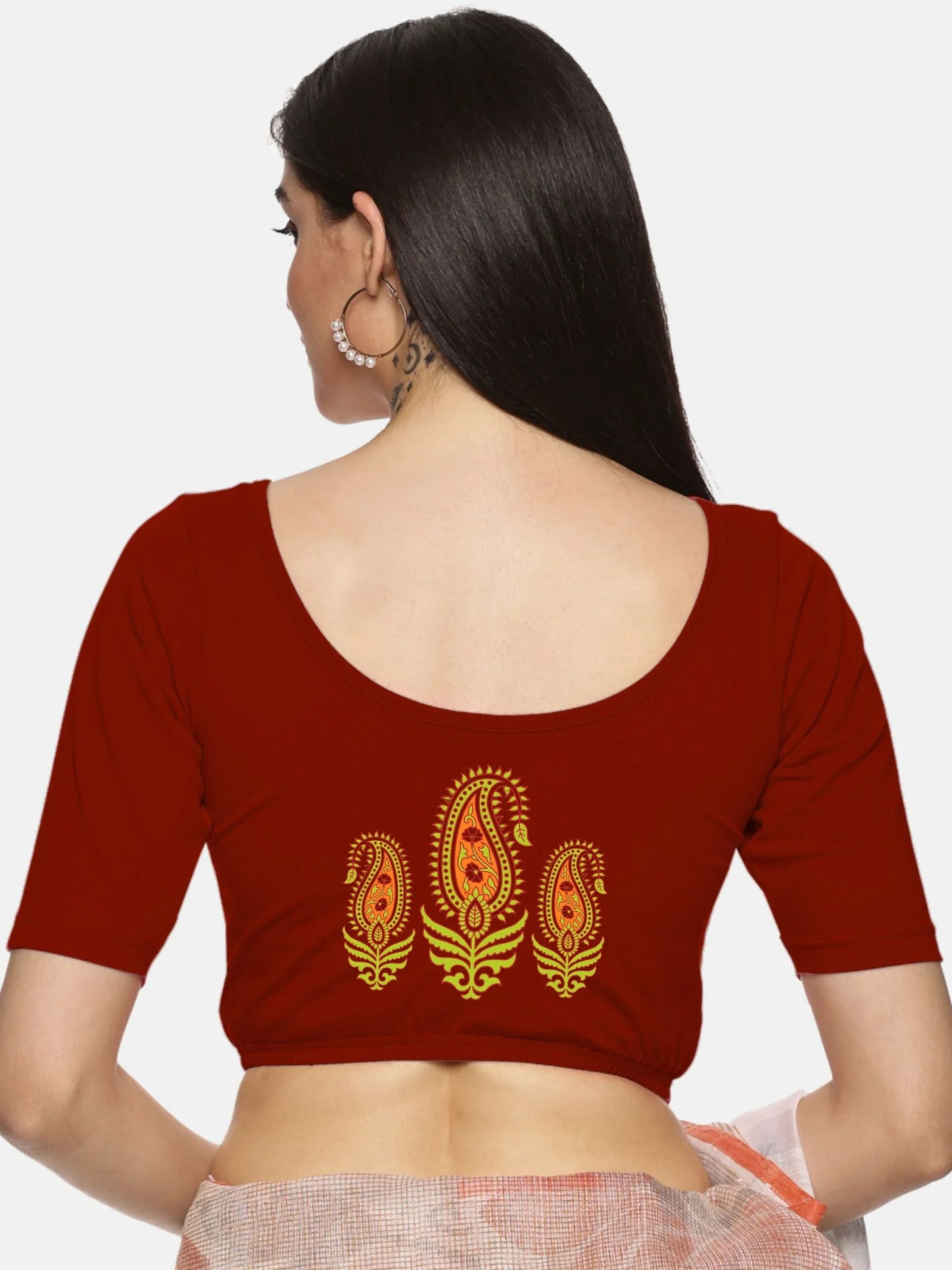 Women Back Printed Stretchable Blouse U051 - notyetbyus
