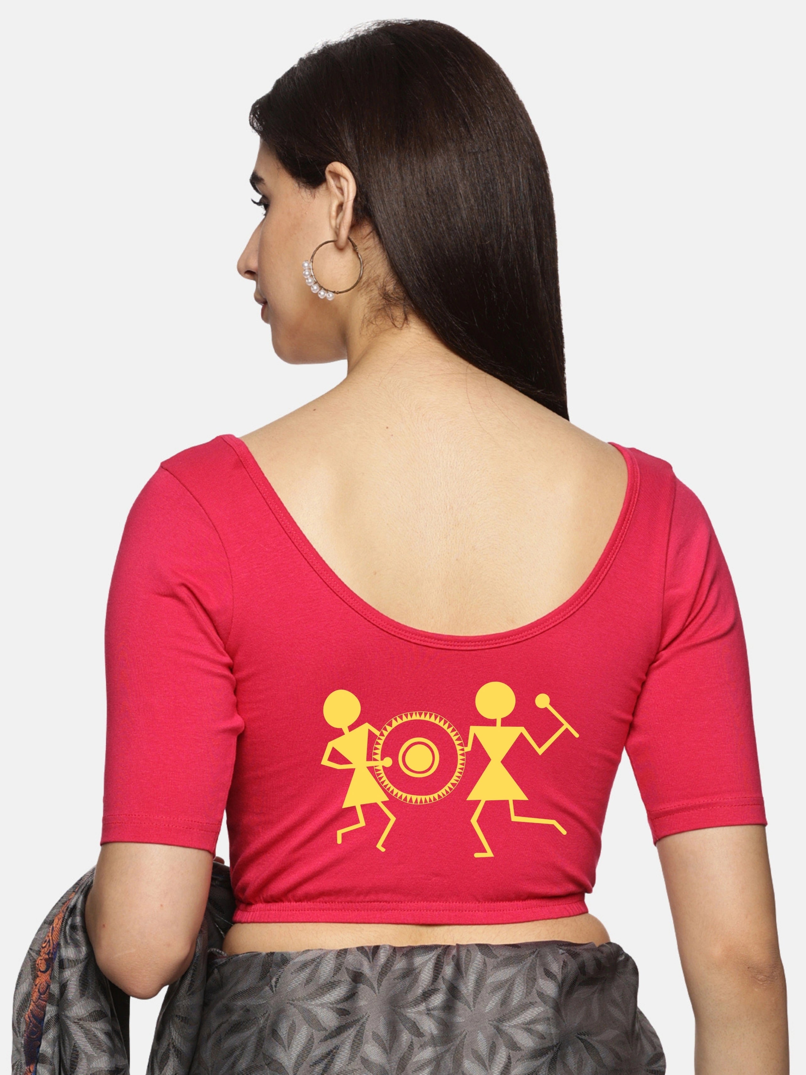 Women Back Printed Stretchable Blouse U020 - notyetbyus