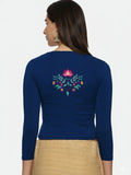 Women Three Fourth Sleeve Back Print Stretchable Blouse U0127 Royal Blue