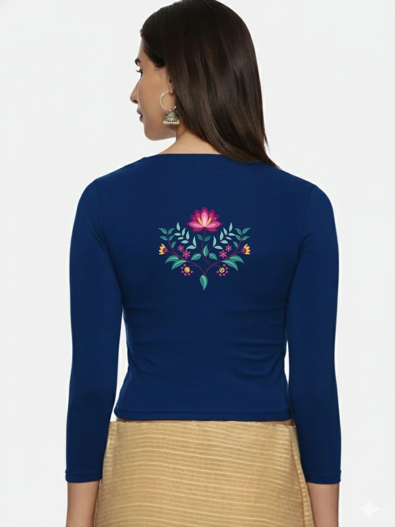 Women Three Fourth Sleeve Back Print Stretchable Blouse U0127 - notyetbyus