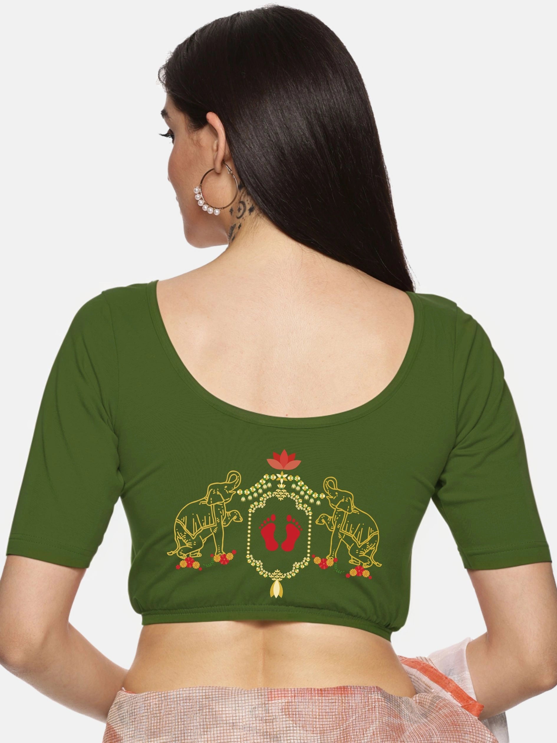 Women Back Printed Stretchable Blouse U084 - notyetbyus