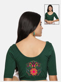 Women Back Printed Stretchable Half Sleeve Blouse U0141 Bottle Green
