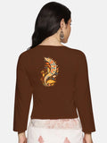 Women Three Fourth Sleeve Back Print Stretchable Blouse U0102 Honey Brown