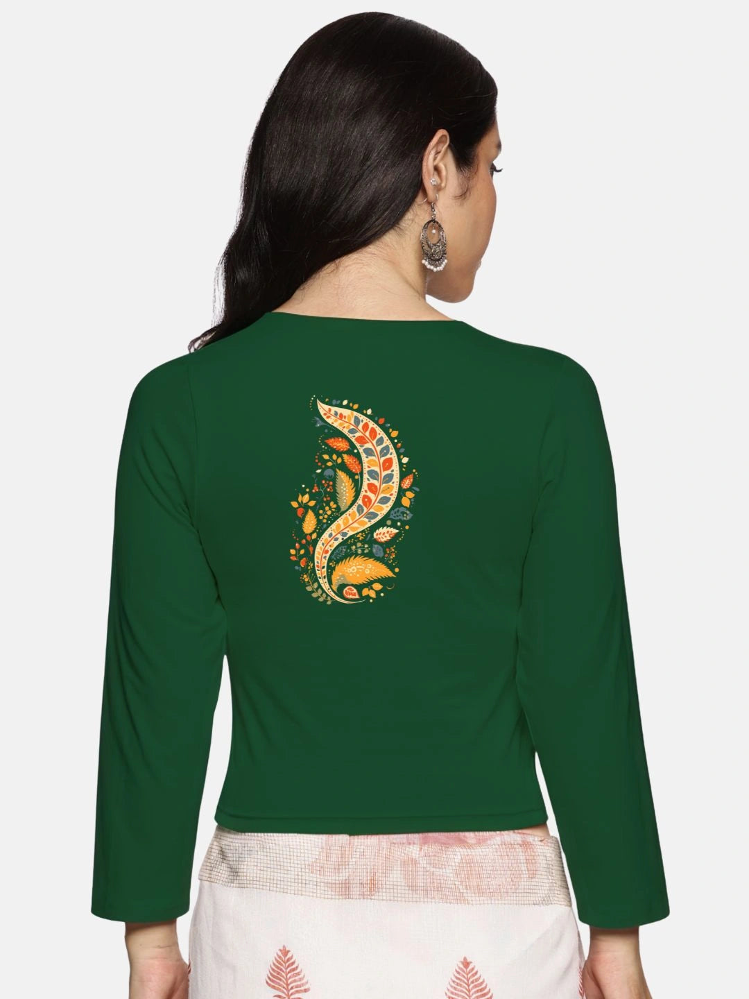 Women Three Fourth Sleeve Back Print Stretchable Blouse U0102 - notyetbyus