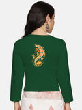 Women Three Fourth Sleeve Back Print Stretchable Blouse U0102 Bottle Green