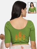Women Back Printed Stretchable Half Sleeve Blouse U051 Mehndi Green