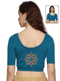 Women Back Printed Stretchable Half Sleeve Blouse U058 Peacock