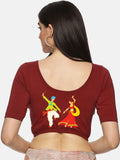 Women Back Printed Stretchable Half Sleeve Blouse U031 Maroon