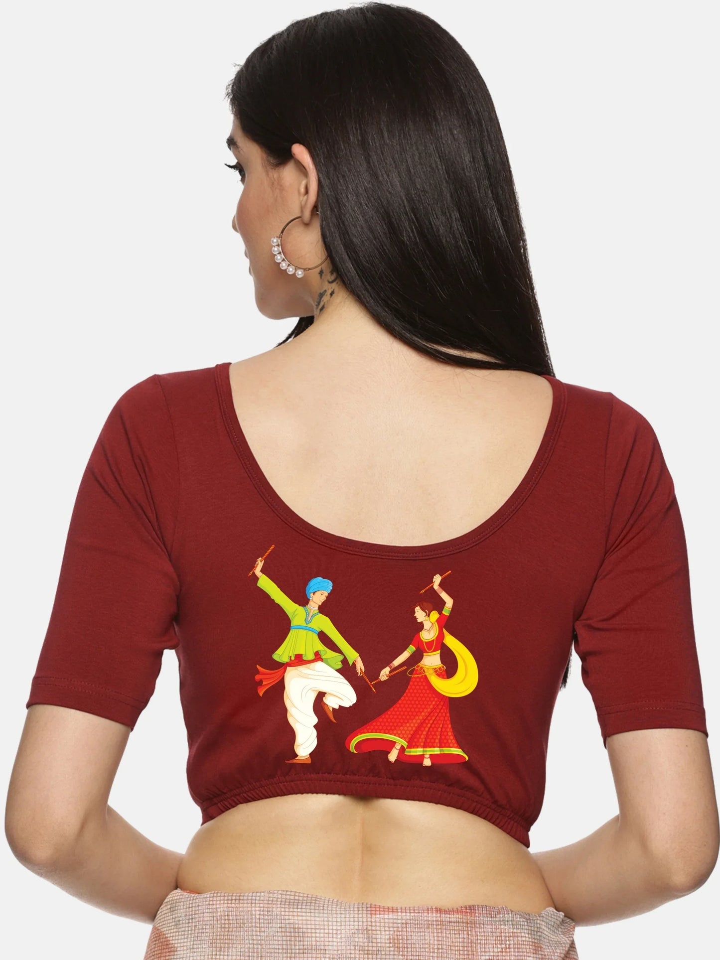 Women Back Printed Stretchable Blouse U031 - notyetbyus