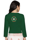 Women Three Fourth Sleeve Back Print Stretchable Blouse U0104 Bottle Green