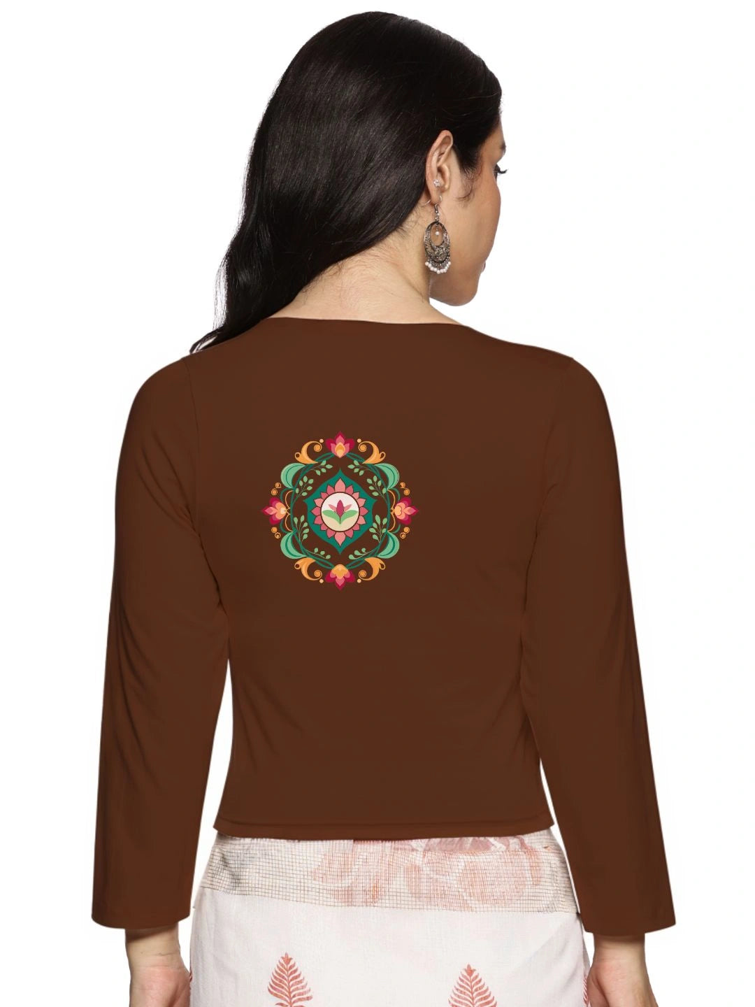 Women Three Fourth Sleeve Back Print Stretchable Blouse U0104 - notyetbyus