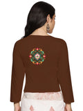 Women Three Fourth Sleeve Back Print Stretchable Blouse U0104 Honey Brown