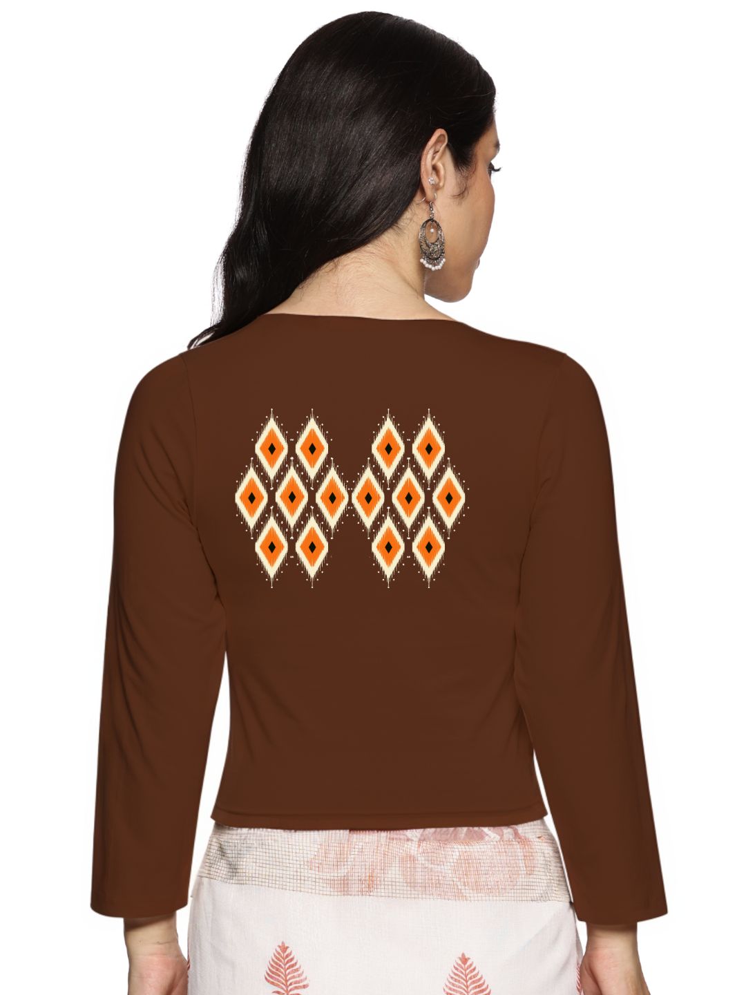 Women Three Fourth Sleeve Back Print Stretchable Blouse U0105 - notyetbyus
