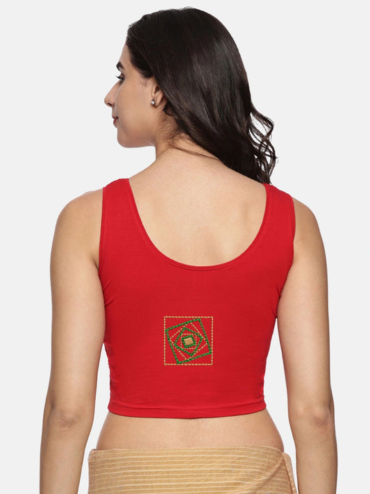 DIY Embroidery Kit with Women Stretchable Sleeveless Blouse E05 – Red
