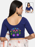 Women Back Printed Stretchable  Half Sleeve Blouse U0139 Royal Blue