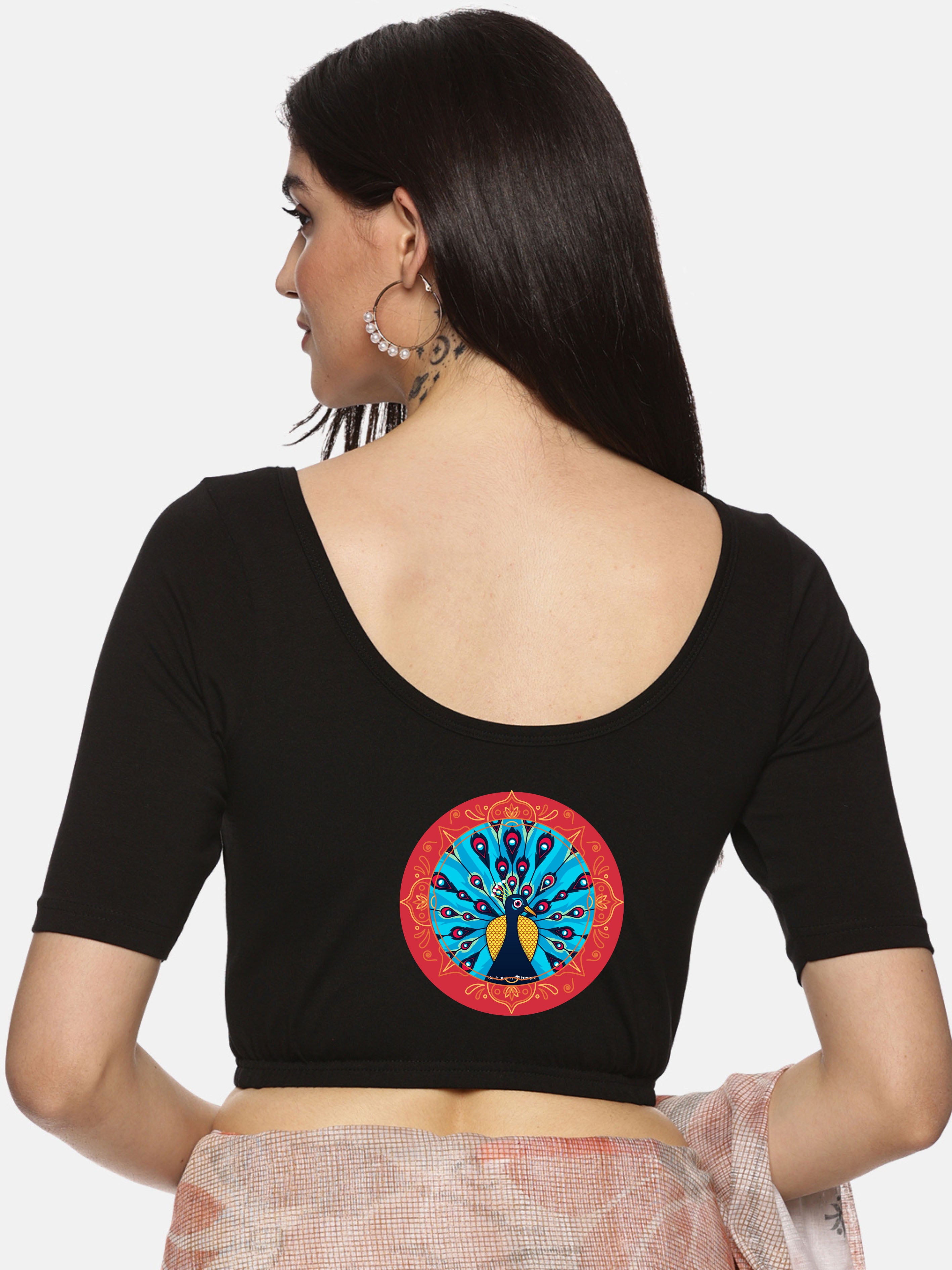 Women Back Printed Stretchable Blouse U032 - notyetbyus