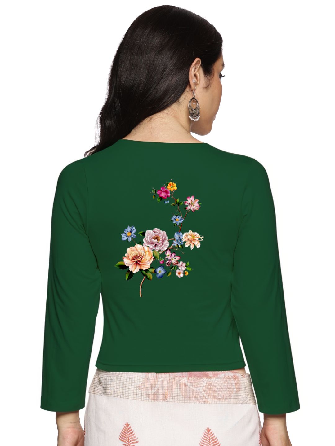 Women Three Fourth Sleeve Back Print Stretchable Blouse U0106 - notyetbyus