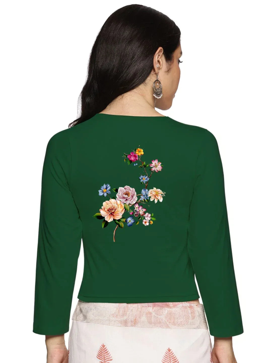 Women Three Fourth Sleeve Back Print Stretchable Blouse U0106 - notyetbyus