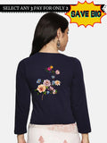 Women Three Fourth Sleeve Back Print Stretchable Blouse U0106 Navy
