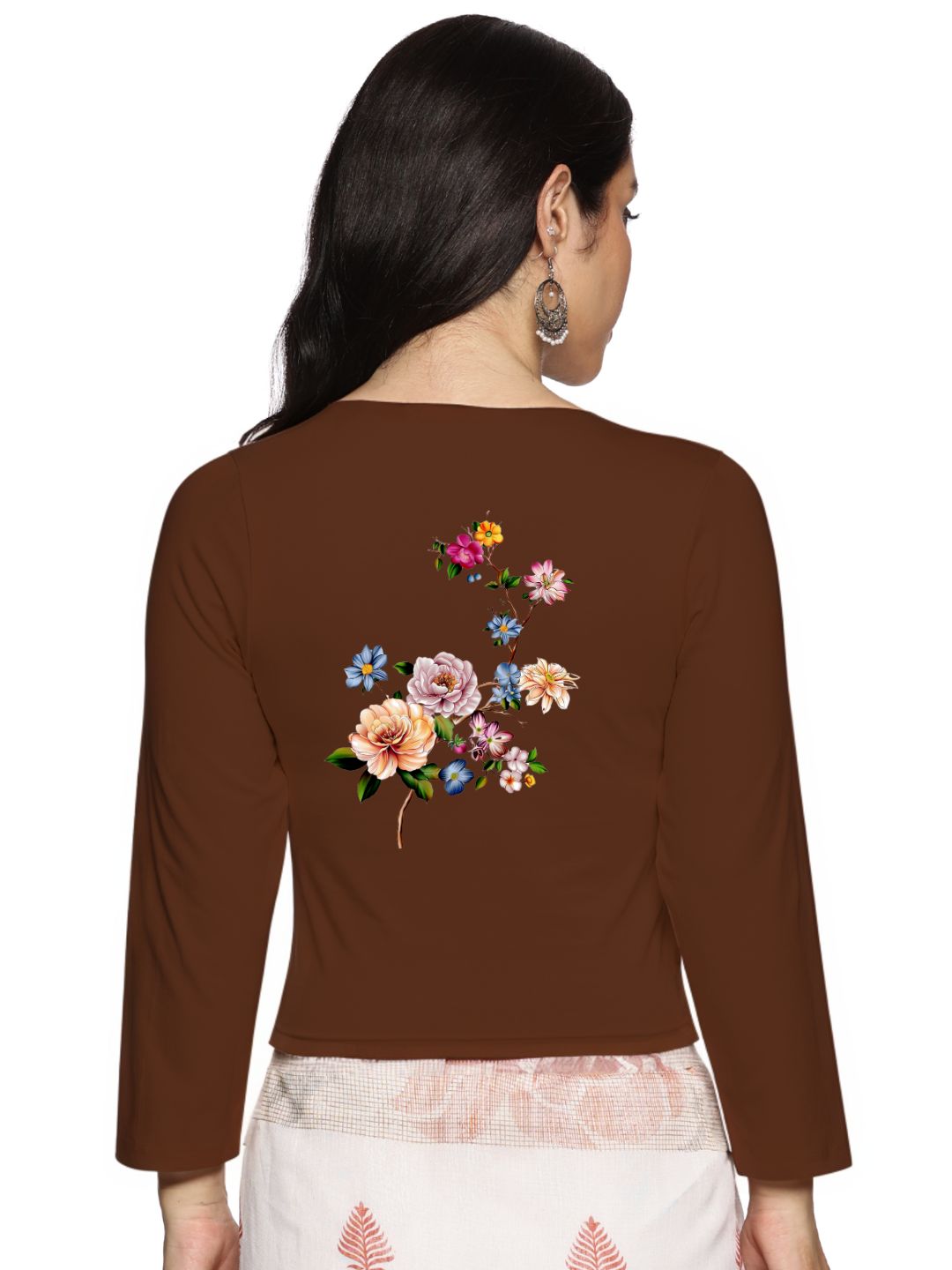 Women Three Fourth Sleeve Back Print Stretchable Blouse U0106 - notyetbyus
