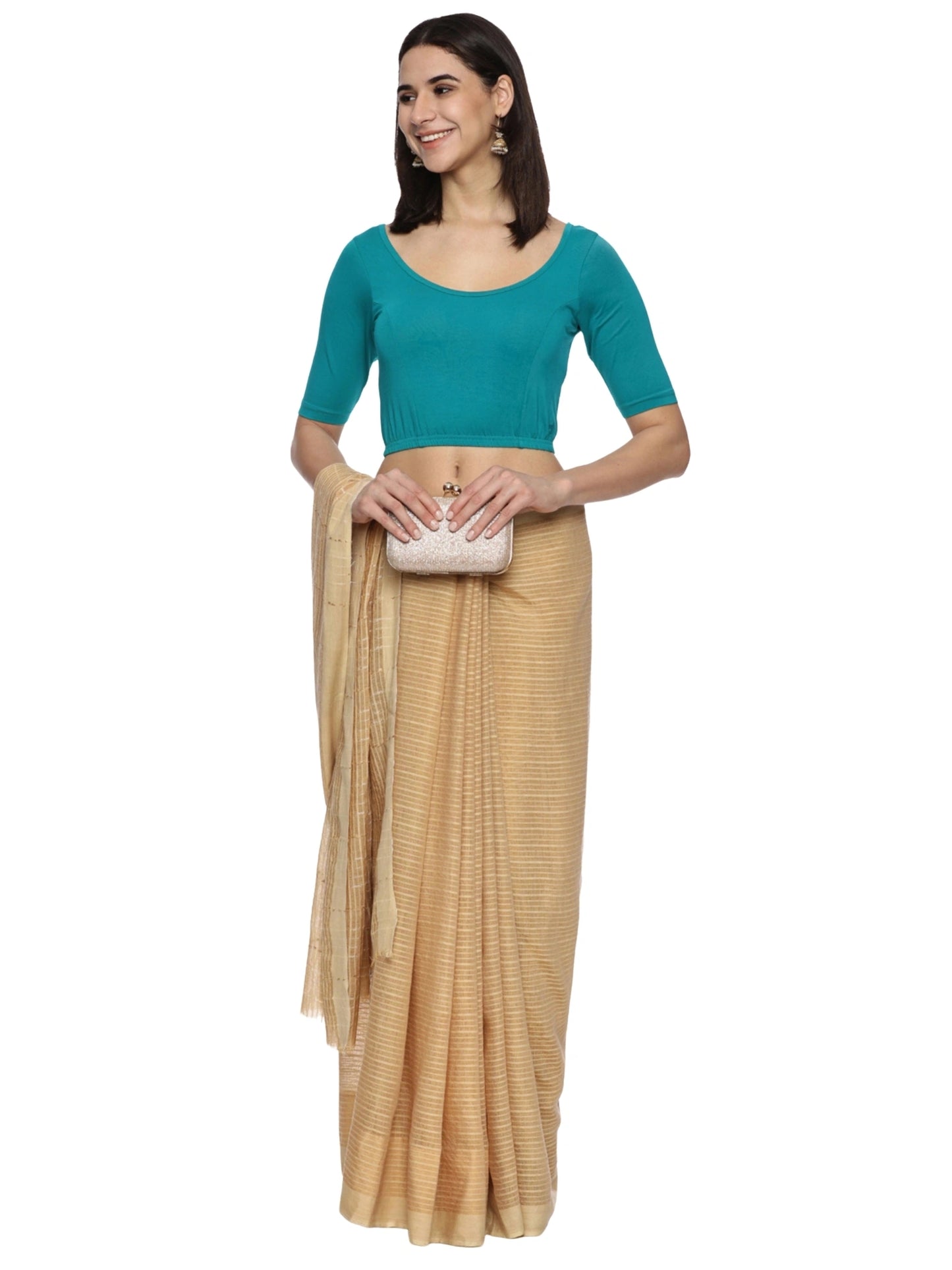 DIY Embroidery Kit with Women Stretchable Half Sleeve Blouse E010 –Rama Green