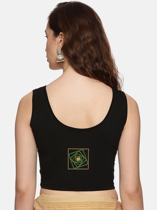 DIY Embroidery Kit with Women Stretchable Sleeveless Blouse E05 – Black