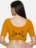 Women Back Printed Stretchable Half Sleeve Blouse U027 Mustard