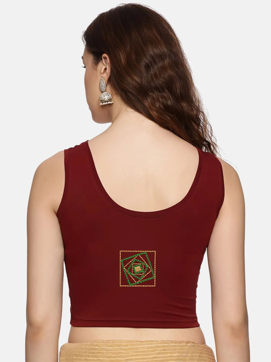 DIY Embroidery Kit with Women Stretchable Sleeveless Blouse E05 – Maroon