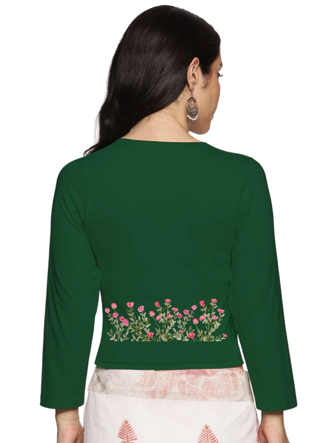 Women Three Fourth Sleeve Back Print Stretchable Blouse U0107 - notyetbyus