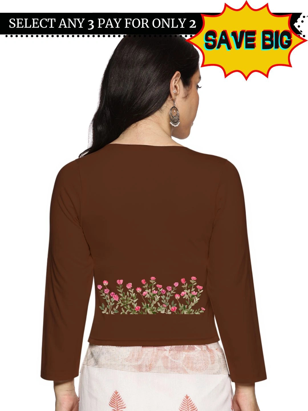 Women Three Fourth Sleeve Back Print Stretchable Blouse U0107 - notyetbyus