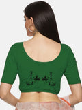 Women Back Printed Stretchable Half Sleeve Blouse U027 Bottle Green
