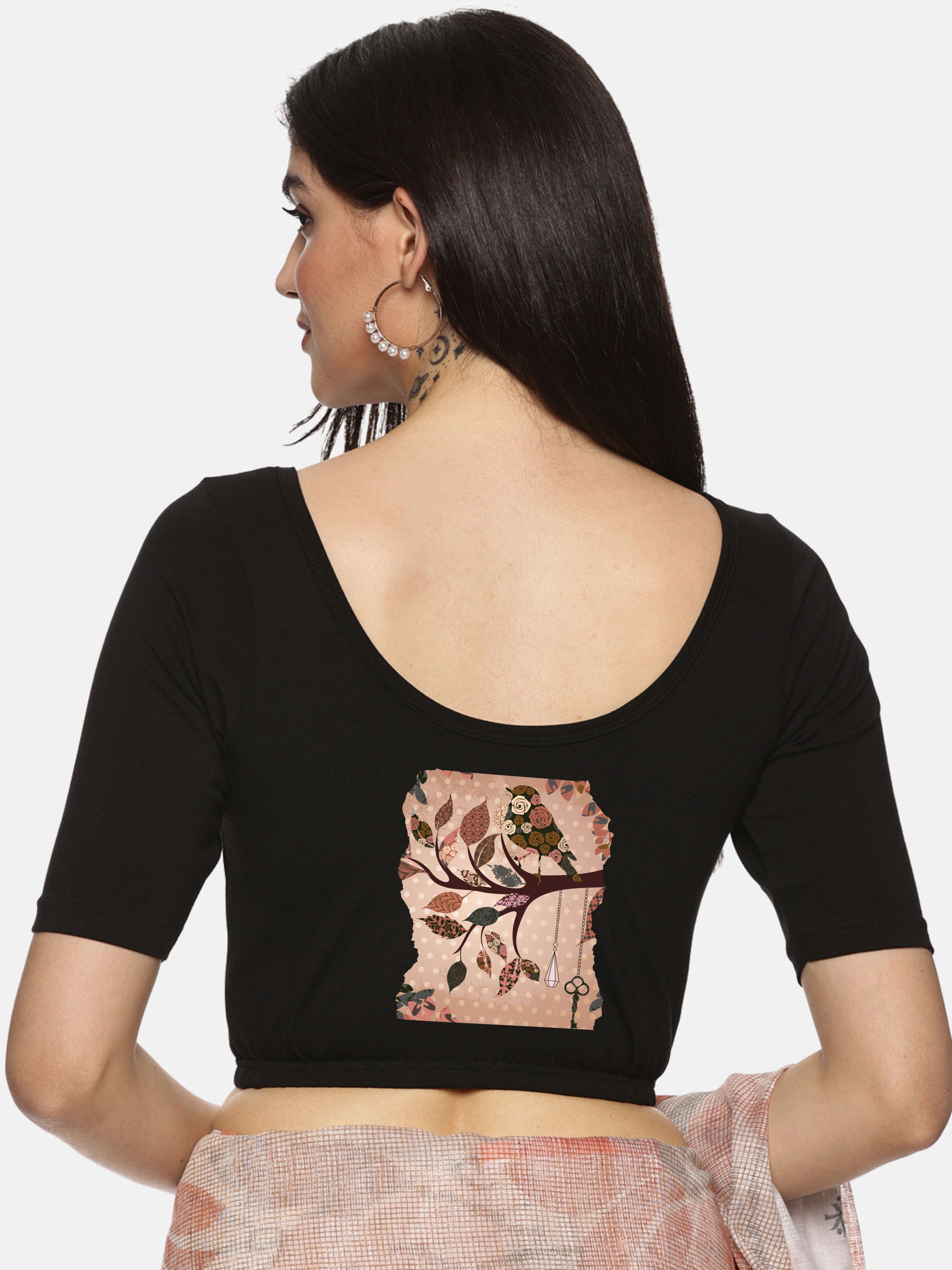 Women Back Printed Stretchable Blouse U033 - notyetbyus