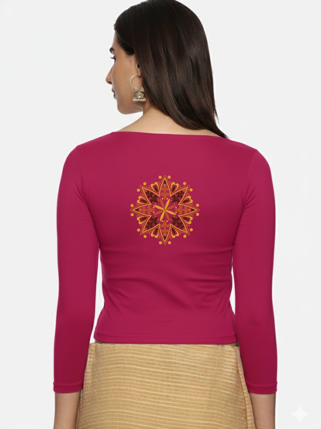 Women Three Fourth Sleeve Back Print Stretchable Blouse U0128