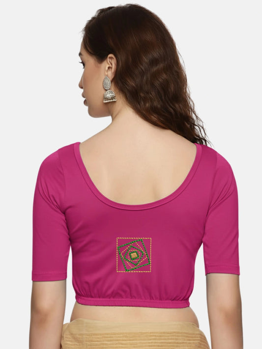DIY Embroidery Kit with Women Stretchable Half Sleeve Blouse E05 – Rani Pink
