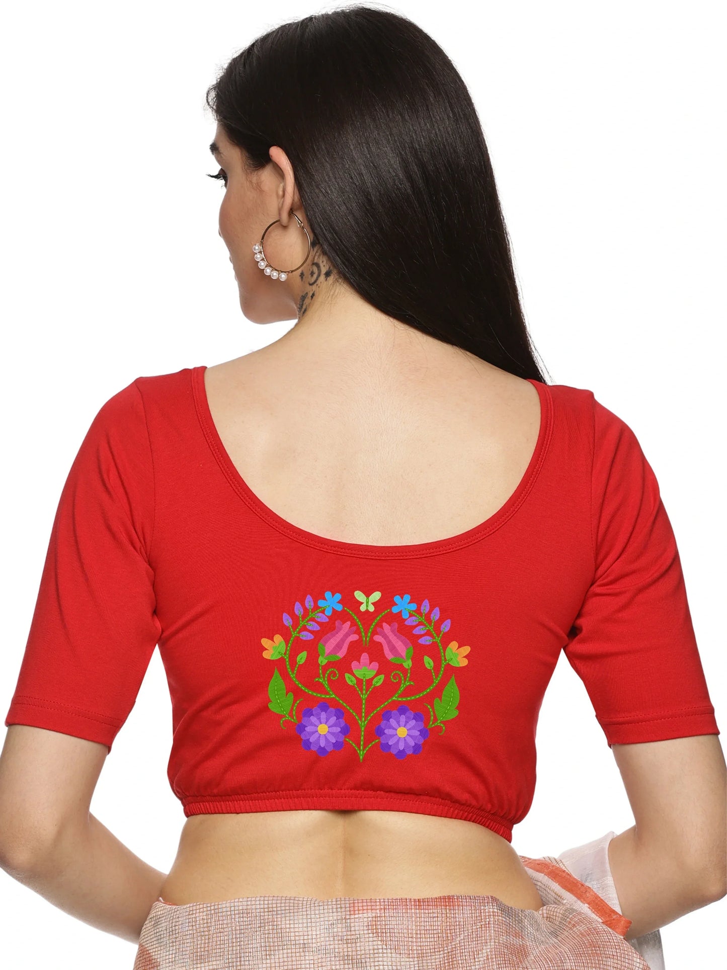 Women Back Printed Stretchable Blouse U0139 - notyetbyus
