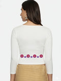 Women Three Fourth Sleeve Back Print Stretchable Blouse U0153 White