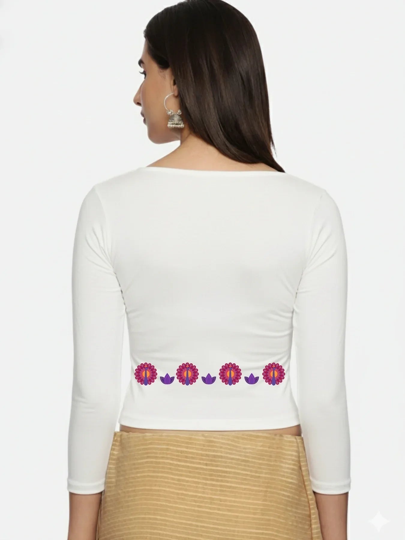 Women Three Fourth Sleeve Back Print Stretchable Blouse U0153 - notyetbyus