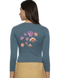Women Three Fourth Sleeve Back Print Stretchable Blouse U0151 Elephant Grey