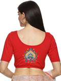 Women Back Printed Stretchable  Half Sleeve Blouse U0134 Red