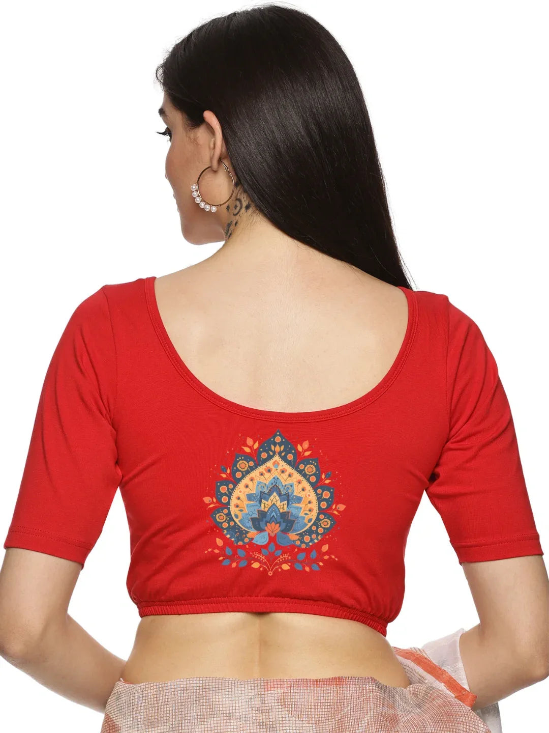 Women Back Printed Stretchable Blouse U0134 - notyetbyus