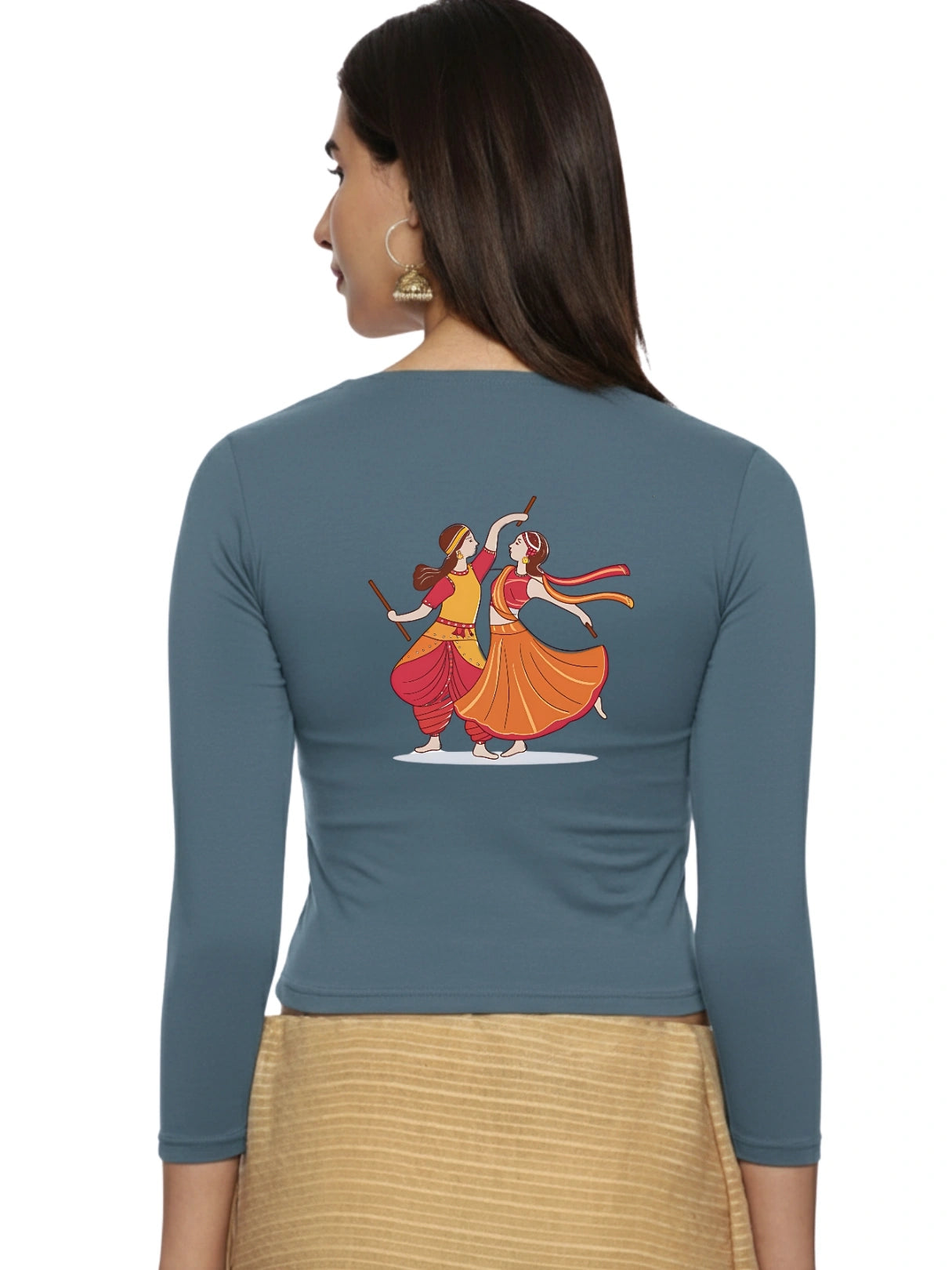 Women Three Fourth Sleeve Back Print Stretchable Blouse U0110