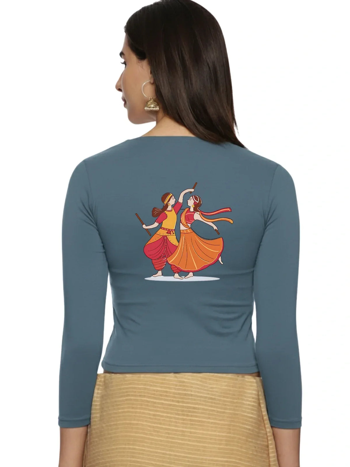 Women Three Fourth Sleeve Back Print Stretchable Blouse U0110 - notyetbyus