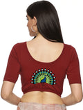 Women Back Printed Stretchable  Half Sleeve Blouse U0143 Maroon