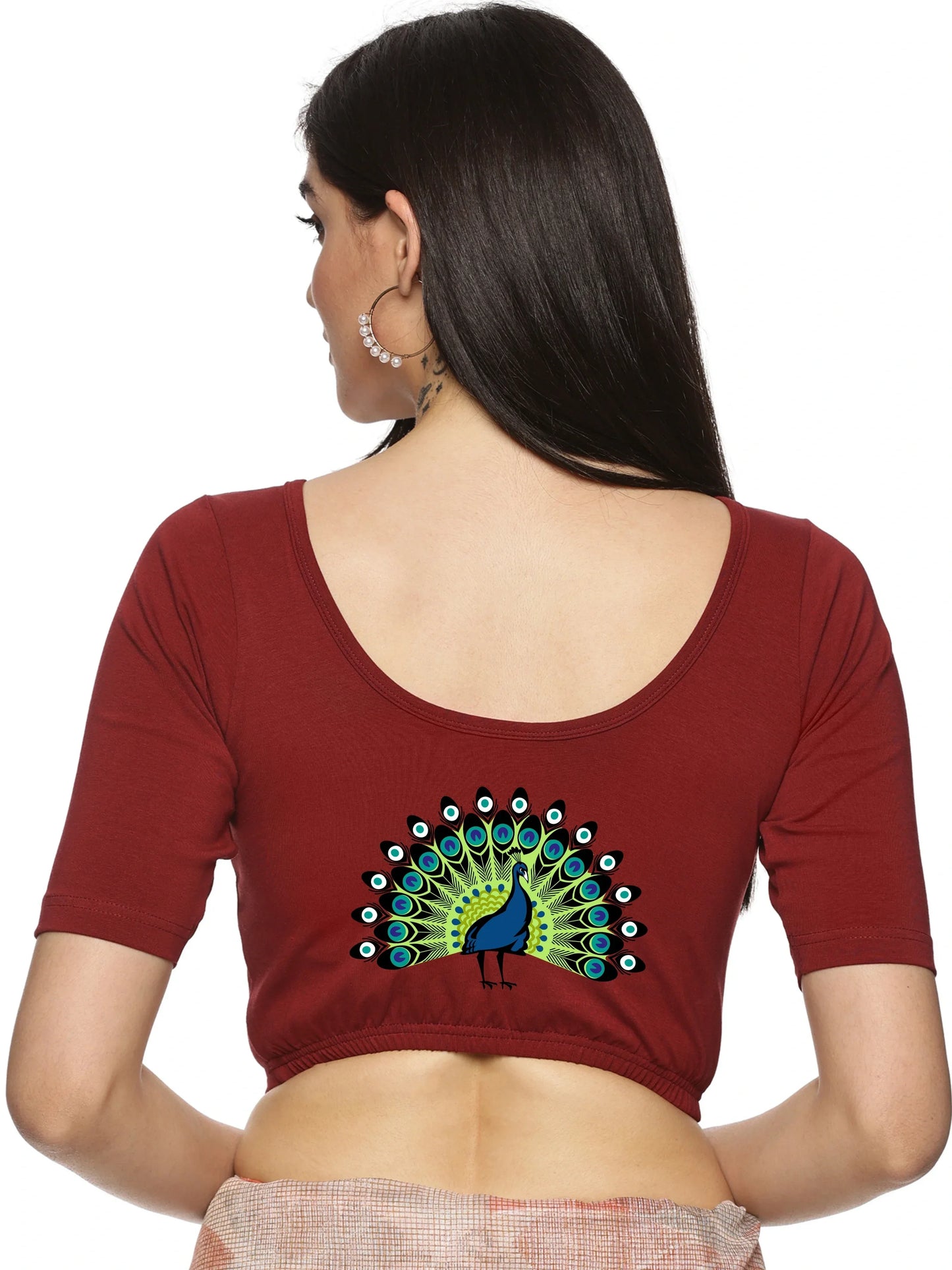 Women Back Printed Stretchable Blouse U0143 - notyetbyus