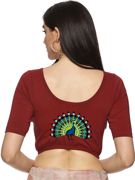 Women Back Printed Stretchable Blouse U0143 - notyetbyus