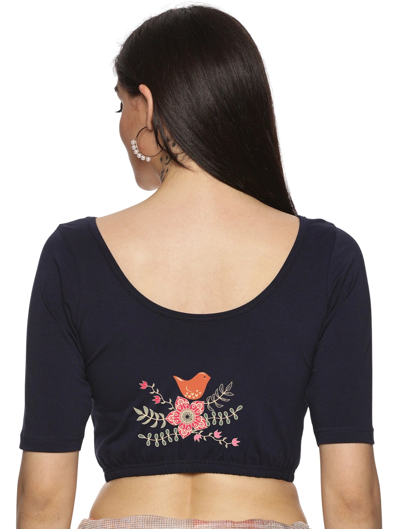 Women Back Printed Stretchable Blouse U0196