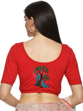 Women Back Printed Stretchable Half Sleeve Blouse U0137 Red