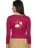 Women Three Fourth Sleeve Back Print Stretchable Blouse U0112 Rani Pink