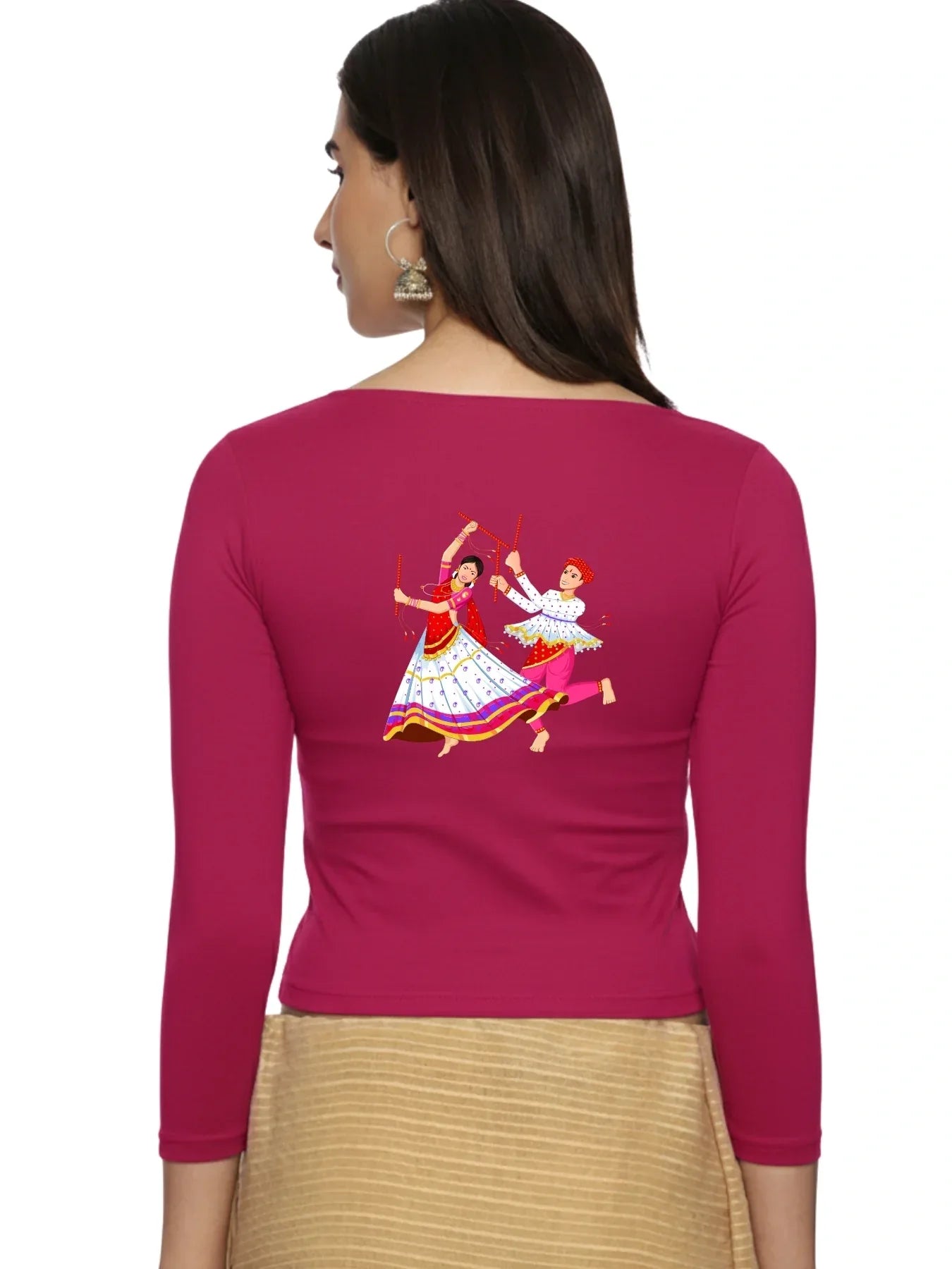 Women Three Fourth Sleeve Back Print Stretchable Blouse U0112 - notyetbyus