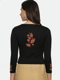 Women Three Fourth Sleeve Back Print Stretchable Blouse U0181 Black